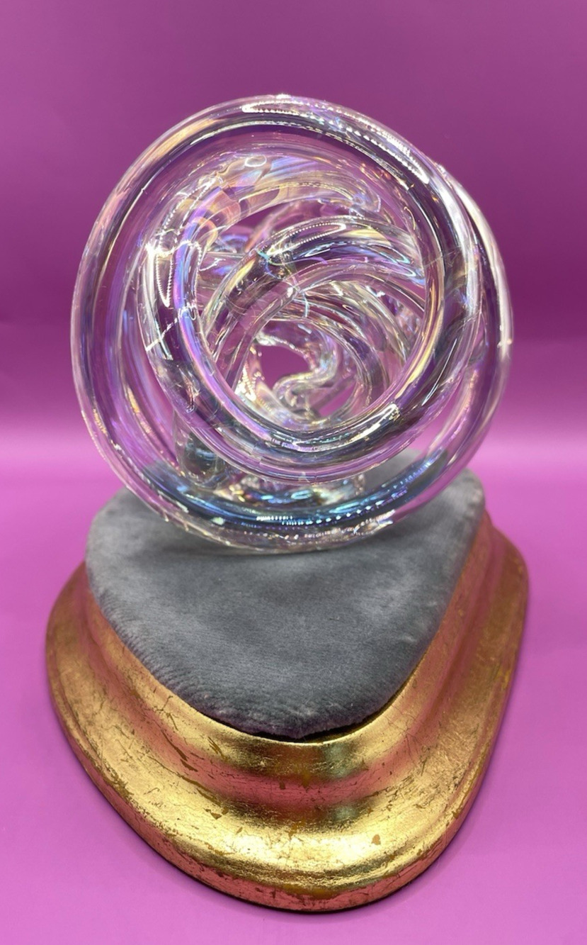 Iridescent Murano Style Clear Rope Knot Glass Paperweight Sculpture